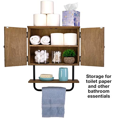 EXCELLO GLOBAL PRODUCTS 17x21'' Barndoor Bathroom Wall Cabinet, Space Saver Storage Cabinet Kitchen Medicine Cabinet with Adjustable Shelf and Towel Bar, Brown