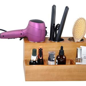 Spiretro Hair Tools Organizer, Hair Blow Dryer Care Styling Straightener, Flat Iron, Curling Wand, Brushes Holder, Caddy Storage for Vanity & Bathroom, Makeup, Wall Mount or Sit on Counter, Wood, Tan