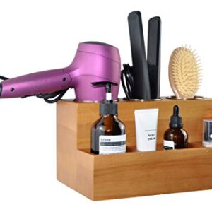 Spiretro Hair Tools Organizer, Hair Blow Dryer Care Styling Straightener, Flat Iron, Curling Wand, Brushes Holder, Caddy Storage for Vanity & Bathroom, Makeup, Wall Mount or Sit on Counter, Wood, Tan