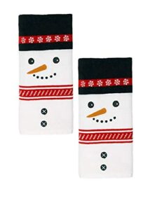 st. nicholas square christmas towels, white bath hand towel set of 2, snowman face decorative design 25 x 16 inches for bathroom decorating for the holidays