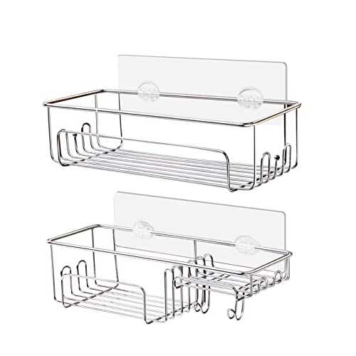 Mungsiii 2 Pack Shower Racks for Inside Shower,No Rust Adhesive Stainless Steel Shower Caddy,Soap,Razor and Shampoo Holder for Bathroom Shower Organizer