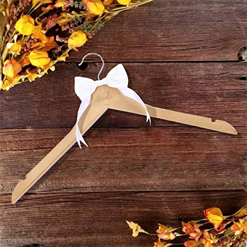 Yean Bow Knot Wedding Hangers Natural Wood Color Bride Hanger Dress Suit Hanger Engraved Bridal Gown Hanger for Women