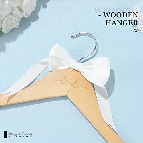 Yean Bow Knot Wedding Hangers Natural Wood Color Bride Hanger Dress Suit Hanger Engraved Bridal Gown Hanger for Women