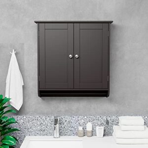 MOIDEI Bathroom Cabinet with Towel Bar, Over The Toilet Storage Cabinet, Black Wall Cabinet with Adjustable Shelf, 23.6"x8.3"x24.4" MDF Medicine Cabinet, 2 Doors Wood Cabinet for Kitchen,Laundry Room