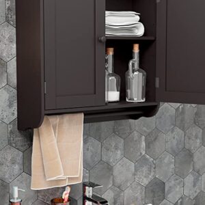 MOIDEI Bathroom Cabinet with Towel Bar, Over The Toilet Storage Cabinet, Black Wall Cabinet with Adjustable Shelf, 23.6"x8.3"x24.4" MDF Medicine Cabinet, 2 Doors Wood Cabinet for Kitchen,Laundry Room