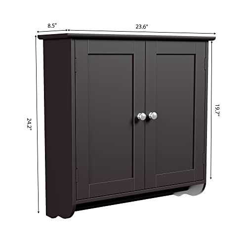 MOIDEI Bathroom Cabinet with Towel Bar, Over The Toilet Storage Cabinet, Black Wall Cabinet with Adjustable Shelf, 23.6"x8.3"x24.4" MDF Medicine Cabinet, 2 Doors Wood Cabinet for Kitchen,Laundry Room