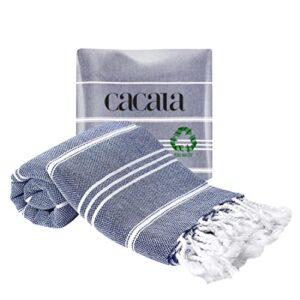 cacala 100% turkish cotton kitchen tea towels, highly absorbent luxury soft quick drying dish towel with hanging loop for gym, yoga, bath, sports, cleaning and kitchen (23 x 36), dark blue