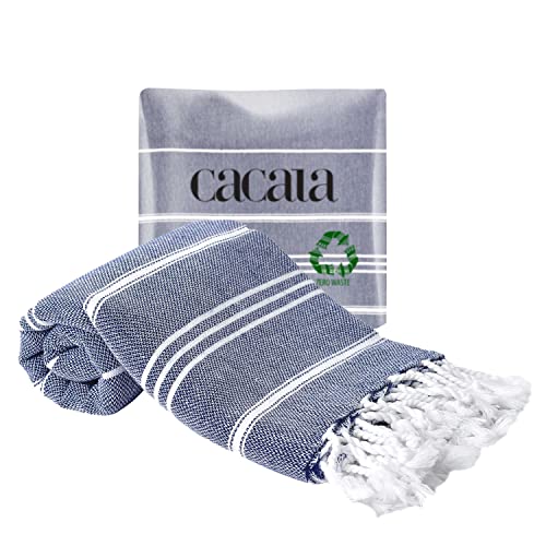 Cacala 100% Turkish Cotton Kitchen Tea Towels, Highly Absorbent Luxury Soft Quick Drying Dish Towel with Hanging Loop for Gym, Yoga, Bath, Sports, Cleaning and Kitchen (23 x 36), Dark Blue