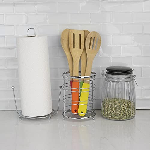 Home Basics Chrome Collection Steel Cutlery Holder Organizer, Free Standing, Kitchen Countertop, Silver