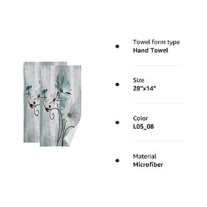 AIYOOLER Hand Towels for Bathroom Set of 2 Farm Teal White Daisy Floral Flowers Butterfly on Country Wooden Soft Absorbent Small Bath Towels Decorative Kitchen Guest Dish Towel for Spa,Hotel 28x14in