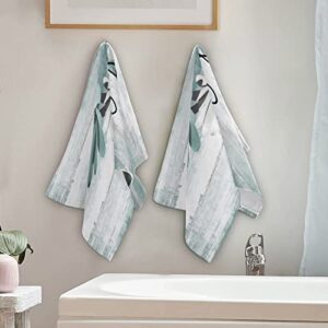 AIYOOLER Hand Towels for Bathroom Set of 2 Farm Teal White Daisy Floral Flowers Butterfly on Country Wooden Soft Absorbent Small Bath Towels Decorative Kitchen Guest Dish Towel for Spa,Hotel 28x14in