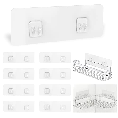 FGSAEOR 9 Pack Shower Caddy Adhesive Replacement, Transparent Adhesive Hooks Stickers, Strong Wall Hook Strip for Shower Caddy Basket Shelf, Soap Holder, Bathroom Storage Corner Shelves, Kitchen Racks