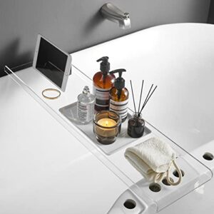 clear bathtub tray caddy, bath tub rack shelf, luxury bathroom organizer tablet holder, acrylic shunli