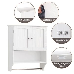 IWELL Bathroom Wall Cabinet & Bathroom Floor Cabinet bundle, Medicine Cabinet with 1 Adjustable Shelf & Double Doors, Storage Cabinet with Glass Doors & Adjustable Shelf, Wall Mounted Bathroom Cabinet