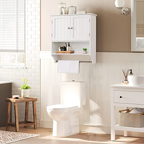 IWELL Bathroom Wall Cabinet & Bathroom Floor Cabinet bundle, Medicine Cabinet with 1 Adjustable Shelf & Double Doors, Storage Cabinet with Glass Doors & Adjustable Shelf, Wall Mounted Bathroom Cabinet