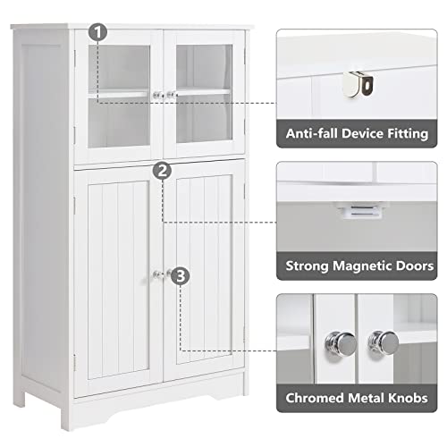 IWELL Bathroom Wall Cabinet & Bathroom Floor Cabinet bundle, Medicine Cabinet with 1 Adjustable Shelf & Double Doors, Storage Cabinet with Glass Doors & Adjustable Shelf, Wall Mounted Bathroom Cabinet