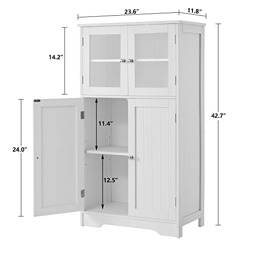 IWELL Bathroom Wall Cabinet & Bathroom Floor Cabinet bundle, Medicine Cabinet with 1 Adjustable Shelf & Double Doors, Storage Cabinet with Glass Doors & Adjustable Shelf, Wall Mounted Bathroom Cabinet