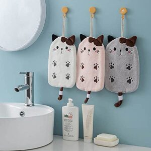 M-Tra Hand Towel – Premium Kitchen Hand Towels with Hanging Loop – Cute Design Dish Towels – Ultra-Absorbent Coral Fleece – Hand Towels for Kitchen, Bathroom, Dishes (1 pcs) (Pink, Kitty)