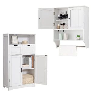 iwell wall bathroom cabinet with shelf, medicine cabinet with doors & bathroom floor cabinet with 2 drawers