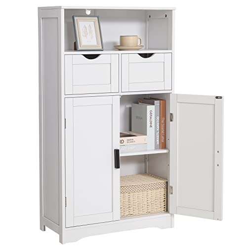 Iwell Wall Bathroom Cabinet with Shelf, Medicine Cabinet with Doors & Bathroom Floor Cabinet with 2 Drawers