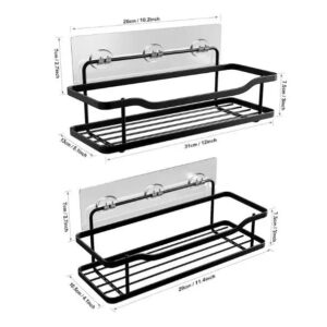 Tipoko - 2-Pack Adhesive Shower Caddy - No Drilling, Wall Mounted, And Rustproof Stainless Steel Shower Organizer for Shower & Kitchen With Hooks - (Black Shower shelves)
