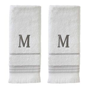 skl home casual monogram hand towel set, m, 16x26, white 2 count
