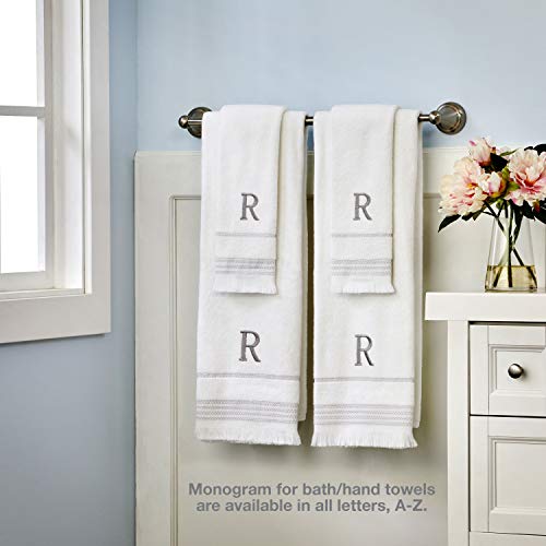 SKL Home Casual Monogram Hand Towel Set, M, 16x26, White 2 Count