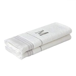 SKL Home Casual Monogram Hand Towel Set, M, 16x26, White 2 Count