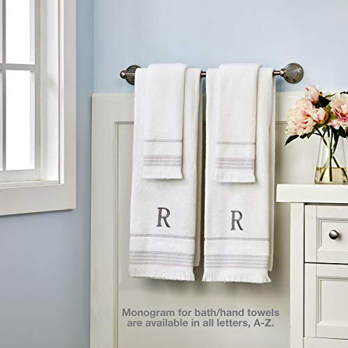 SKL Home Casual Monogram Hand Towel Set, M, 16x26, White 2 Count