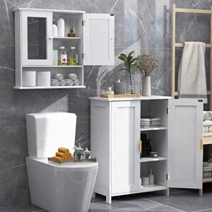 taohfe white bathroom medicine cabinet and white bathroom storage cabinet set,towel cabinet for bathroom floor cabinet and bathroom medicine cabinet with mirror set