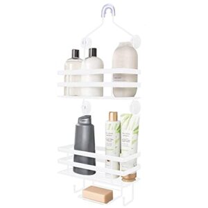 gorilla grip anti-swing oversized shower caddy, rust resistant organizer, holds 11 lbs, strong suction cups, hooks, easy hanging bathtub shampoo and accessories caddies for showerhead, 3 shelf, white