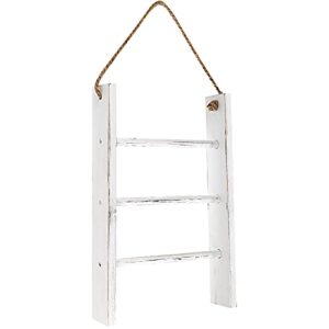 patelai 3-tier mini wall-hanging hand towel ladder with rope decorative wooden bathroom towel rack ladder and hook for farmhouse room decor (vintage white)