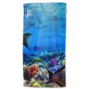 swono underwater world hand towel coral and fish in the red sea polyester hand towels for home bathroom kitchen hand face gym spa hotel 30"x15"