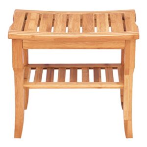 glacer shower bench bamboo with extra storage shelf, waterproof bathroom shower stool with efficient storage rack for indoor or outdoor use (19" x 10.5" x 17.6")