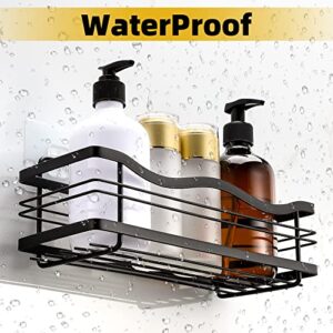 ENIBOE Shower Caddy with 10 Hooks, Adhesive Shower Shelf for inside Shower, Stainless Steel No Drill Rustproof Shower Organizer, Large Capacity Wall Mount Bathroom Caddy Shelves, 2 Pack, Black