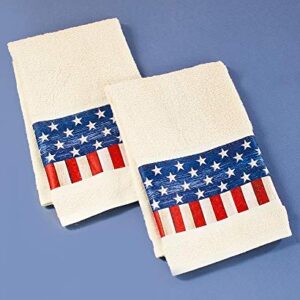 The Lakeside Collection American Flag Bathroom Hand Towels - Patriotic Restroom Accent - Set of 2