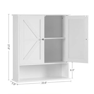 Reettic Narrow Bathroom Floor Cabinet with 3 Removable Drawers & Two Door Wall Cabinet, Wooden Medicine Cabinet, Wall Mounted Bathroom Storage Cabinet with Inner Adjustable Shelf