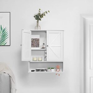 Reettic Narrow Bathroom Floor Cabinet with 3 Removable Drawers & Two Door Wall Cabinet, Wooden Medicine Cabinet, Wall Mounted Bathroom Storage Cabinet with Inner Adjustable Shelf