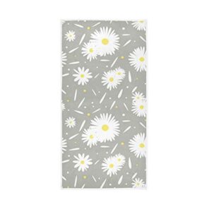 vikko white daisy flower on gray towels hand washcloths polyester fingertip towel with single-sided printing for home hotel bathroom decoration - 30x15 inch