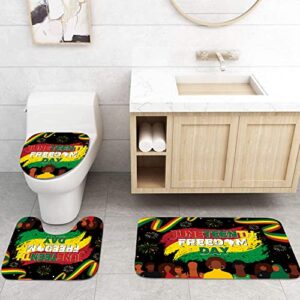 Juneteenth Bathroom Shower Curtain Set June 19 1865 African American Emancipation Black Freedom Celebration Bathroom Sets with Rugs(Bath Mat,U Shape and Toilet Lid Cover Mat) and 12 Hooks