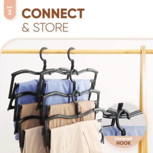 EZAM Pants Hangers Space Saving - 4 Pack Multiple Space Saving Hangers for Pants for Closet Rack, 360 Rotating Bar Closet Pants Organizer - Hangers for Clothes, College & Dorm Room Essentials (Black)