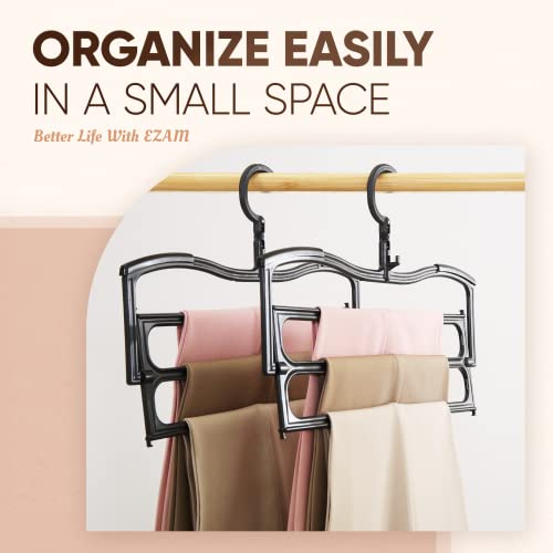 EZAM Pants Hangers Space Saving - 4 Pack Multiple Space Saving Hangers for Pants for Closet Rack, 360 Rotating Bar Closet Pants Organizer - Hangers for Clothes, College & Dorm Room Essentials (Black)