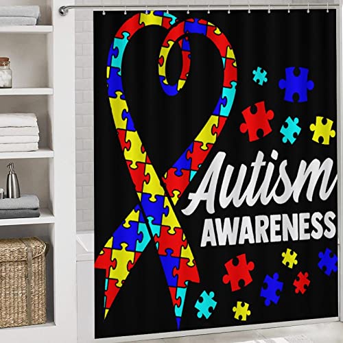 Autism Awareness 4-Piece Shower Curtain Set, Shower Curtain, Non-Slip Carpet, Toilet Lid and Bath Mat, It Looks Durable and Waterproof, Suitable for Overall Bathroom Decoration