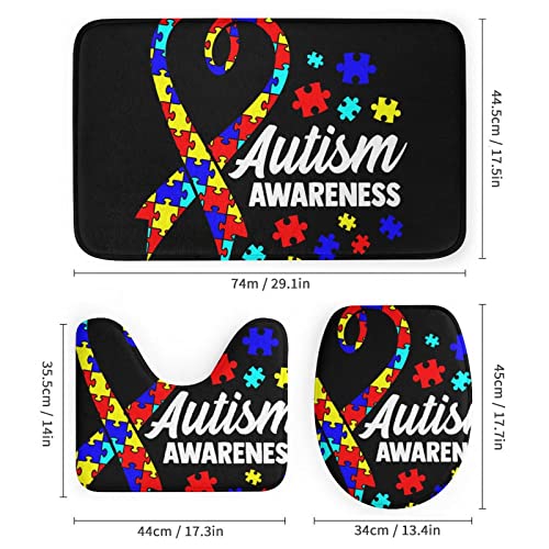 Autism Awareness 4-Piece Shower Curtain Set, Shower Curtain, Non-Slip Carpet, Toilet Lid and Bath Mat, It Looks Durable and Waterproof, Suitable for Overall Bathroom Decoration