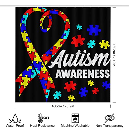 Autism Awareness 4-Piece Shower Curtain Set, Shower Curtain, Non-Slip Carpet, Toilet Lid and Bath Mat, It Looks Durable and Waterproof, Suitable for Overall Bathroom Decoration