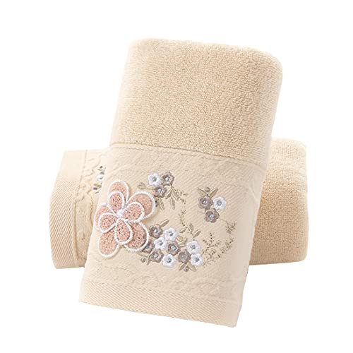 Tinymumu Hand Towels Set of 2 Embroidered Floral Pattern 100% Cotton Absorbent Soft Towel for Bathroom 13.4 x 29.1 Inch (Brown)