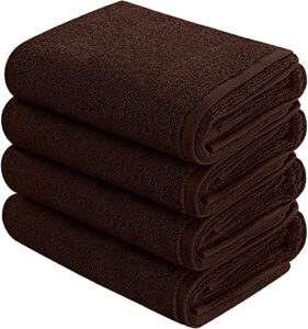 bht hand towel set, 4-pack, 100% cotton, soft, absorbent, quick dry, easy care (dark reddish brown, 28" x 16")