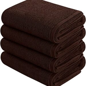 BHT Hand Towel Set, 4-Pack, 100% Cotton, Soft, Absorbent, Quick Dry, Easy Care (Dark Reddish Brown, 28" x 16")