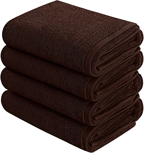 BHT Hand Towel Set, 4-Pack, 100% Cotton, Soft, Absorbent, Quick Dry, Easy Care (Dark Reddish Brown, 28" x 16")