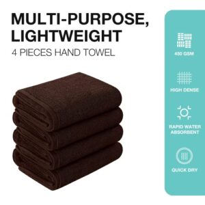 BHT Hand Towel Set, 4-Pack, 100% Cotton, Soft, Absorbent, Quick Dry, Easy Care (Dark Reddish Brown, 28" x 16")